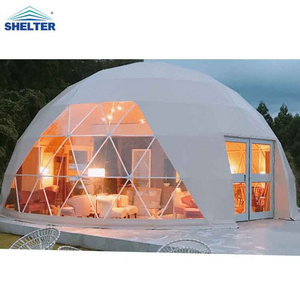 Outdoors PVC Prefab Glamping Dome house Tent Hotel Luxury Geodesic Dome Tent with Bathroom Sunlight Windows