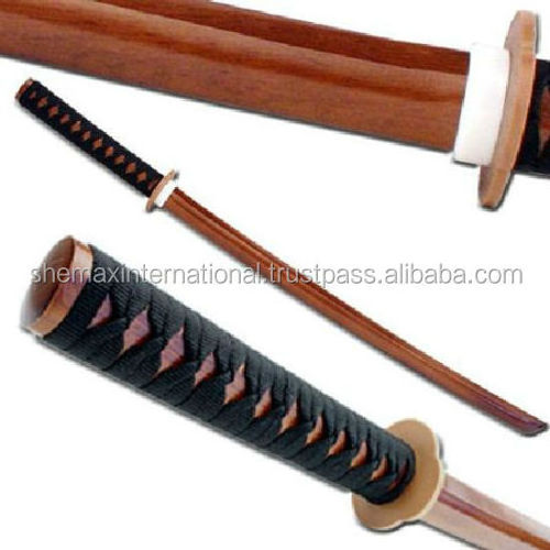 Shemax Wooden Martial Arts Bokken Red Oak Roped Training Forms Sword Practice Weapons