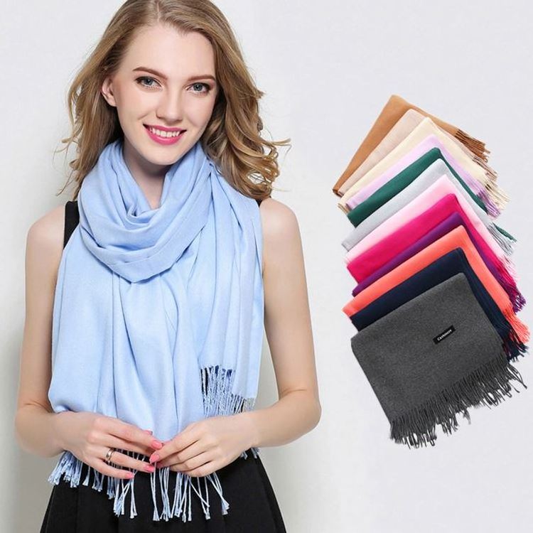 Hot Sell Womens Soft Cashmere Long Scarf Pashmina Shawls Wraps Winter Pure Color Scarf JTVOVO