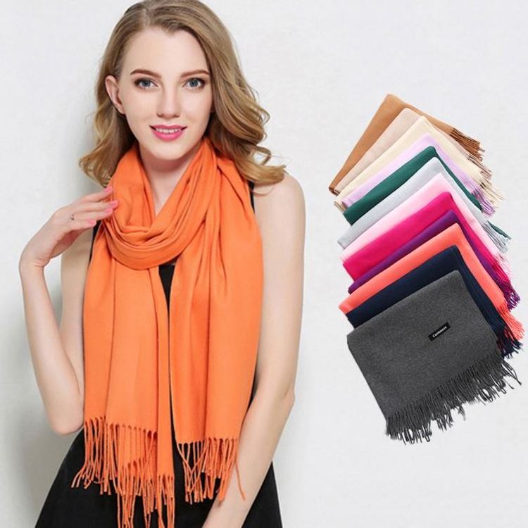 Hot Sell Womens Soft Cashmere Long Scarf Pashmina Shawls Wraps Winter Pure Color Scarf JTVOVO