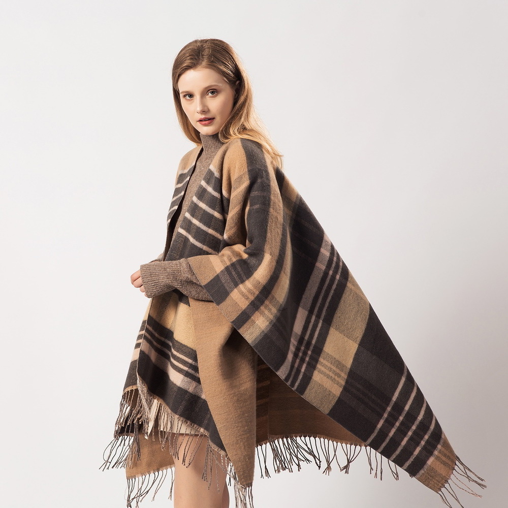 Women's Warm Shawl Wrap Open Front Poncho Cape Plaid Shawls Winter Cardigan Wrap Printed Ponchos For Women