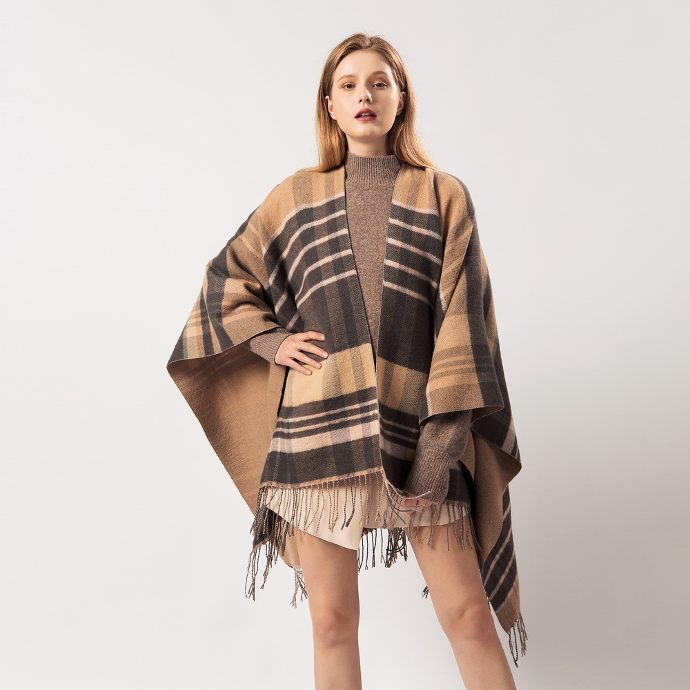 Women's Warm Shawl Wrap Open Front Poncho Cape Plaid Shawls Winter Cardigan Wrap Printed Ponchos For Women