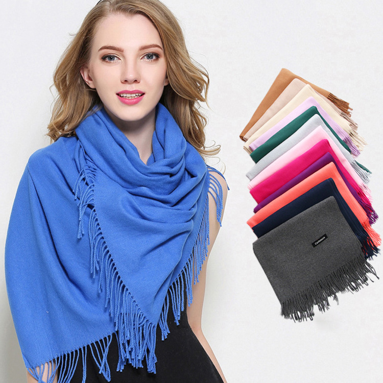 Hot Sell Womens Soft Cashmere Long Scarf Pashmina Shawls Wraps Winter Pure Color Scarf JTVOVO