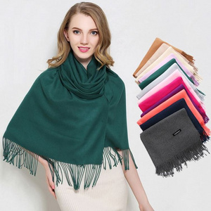 Hot Sell Womens Soft Cashmere Long Scarf Pashmina Shawls Wraps Winter Pure Color Scarf JTVOVO