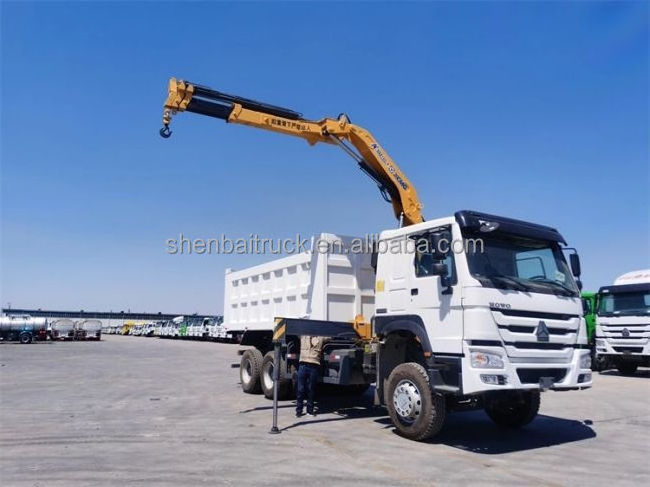 SINOTRUCK HOWO 20Ton Tipper Truck with 5 Ton 6.3ton 10Ton Knuckle Construction Boom Loader Crane Tipper Dump Truck with Crane