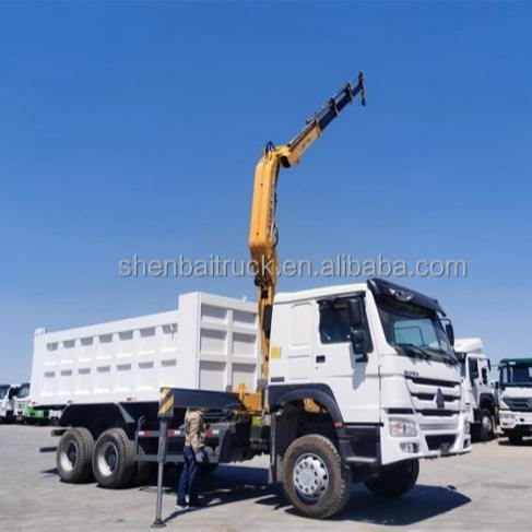 SINOTRUCK HOWO 20Ton Tipper Truck with 5 Ton 6.3ton 10Ton Knuckle Construction Boom Loader Crane Tipper Dump Truck with Crane