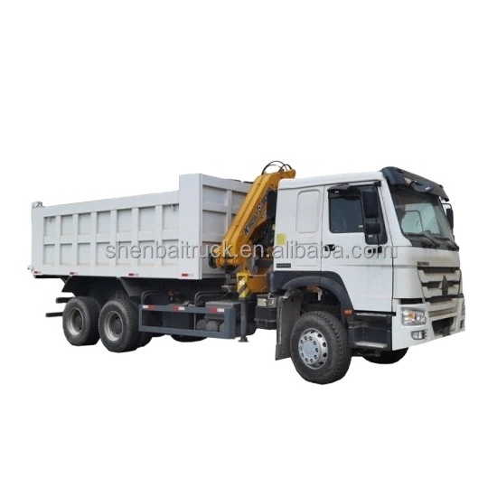 SINOTRUCK HOWO 20Ton Tipper Truck with 5 Ton 6.3ton 10Ton Knuckle Construction Boom Loader Crane Tipper Dump Truck with Crane