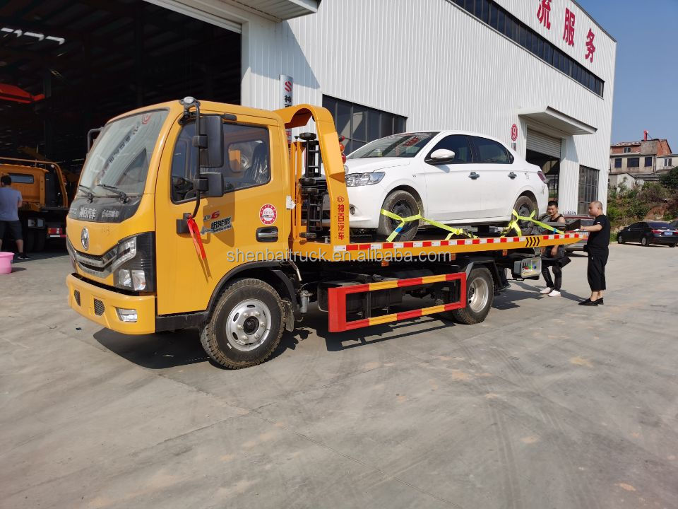 Dongfeng 4X2 Tow Truck With 8 Ton Hydraulic Truck Crane Knuckle Boom Crane Rollback Wrecker Flatbed