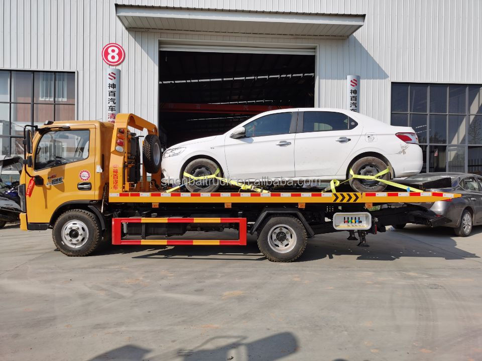 Dongfeng 4X2 Tow Truck With 8 Ton Hydraulic Truck Crane Knuckle Boom Crane Rollback Wrecker Flatbed