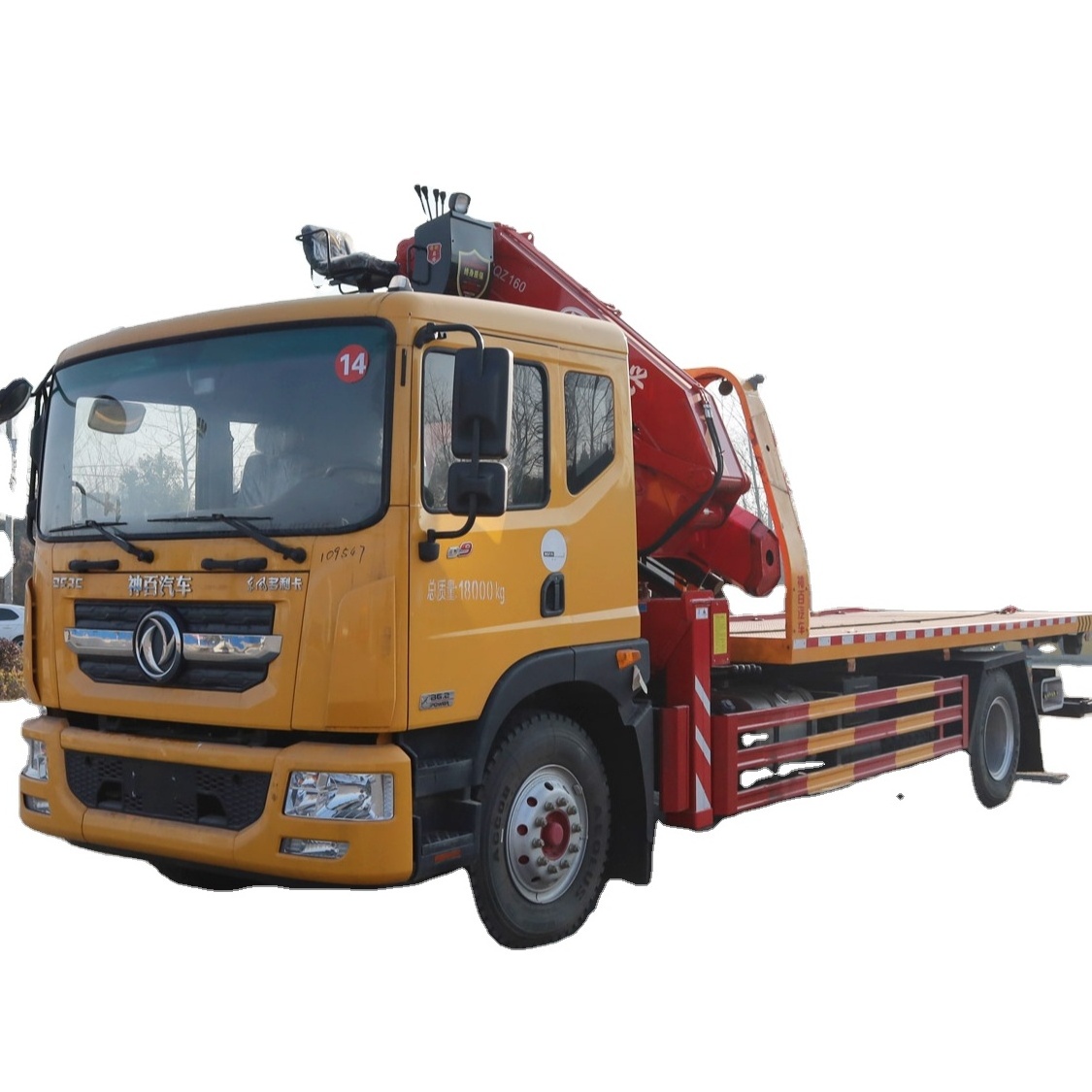 Dongfeng 4X2 Tow Truck With 8 Ton Hydraulic Truck Crane Knuckle Boom Crane Rollback Wrecker Flatbed