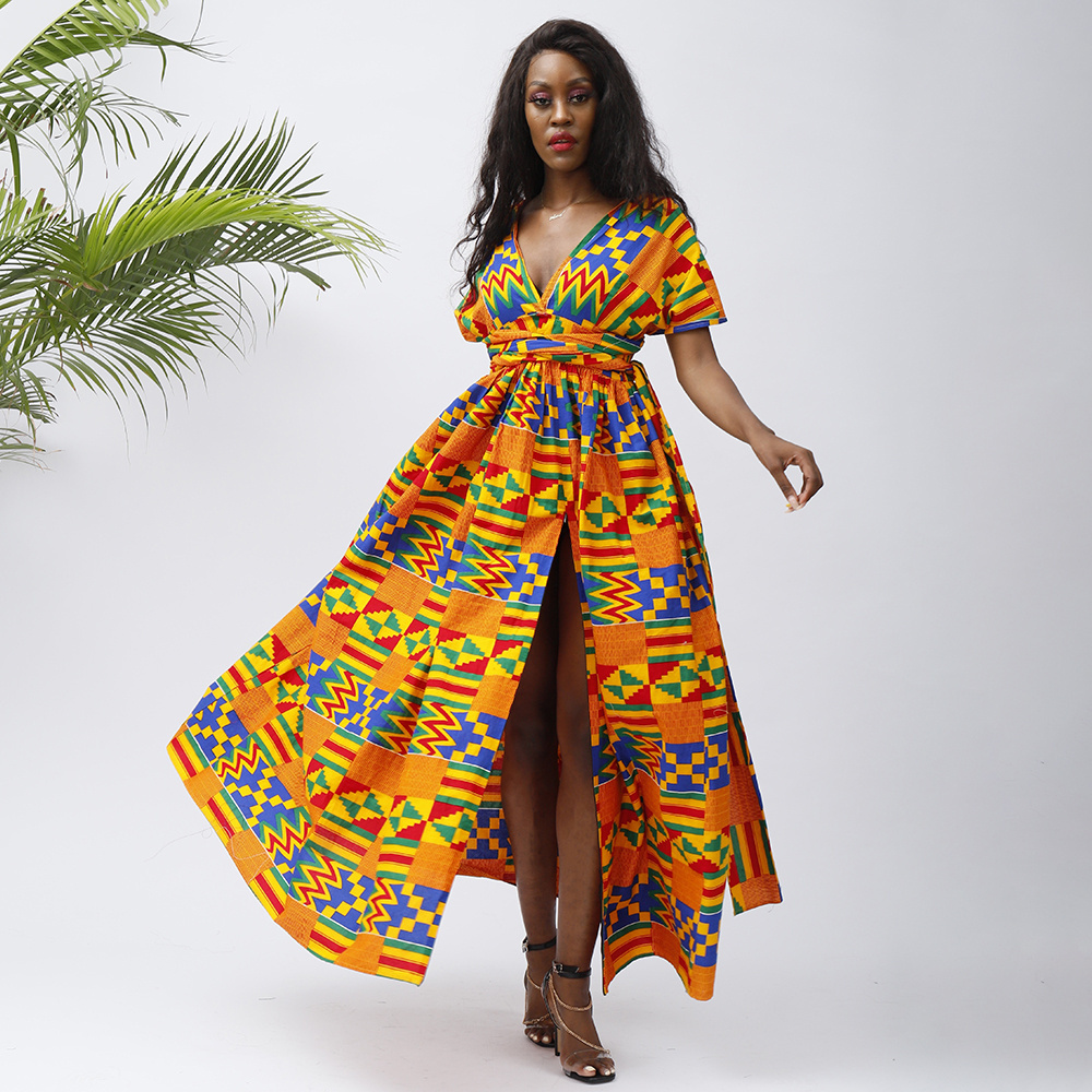 2023 Fashion African Kitenge Designs Plus Size Woman's African kente Print infinity dresses