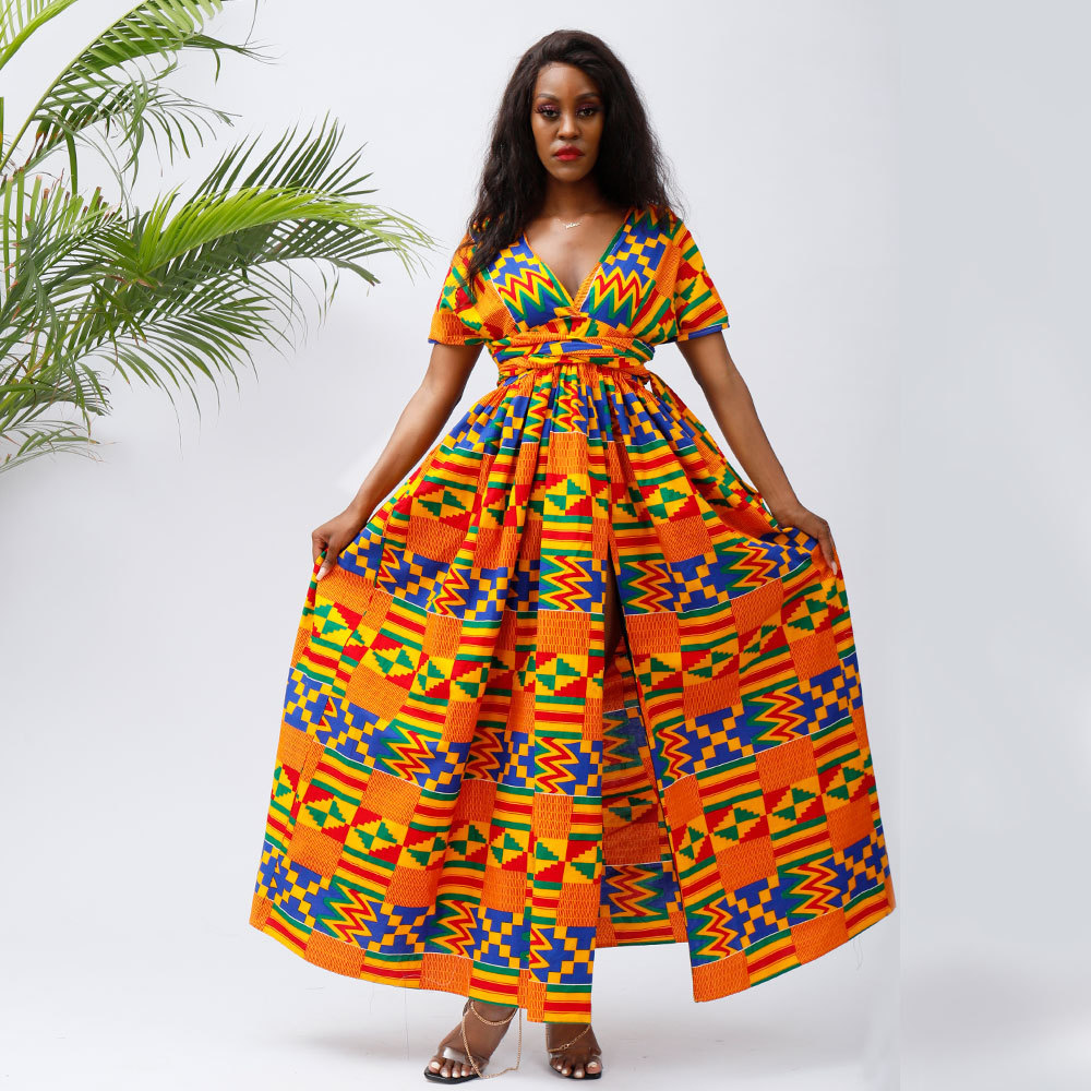 2023 Fashion African Kitenge Designs Plus Size Woman's African kente Print infinity dresses