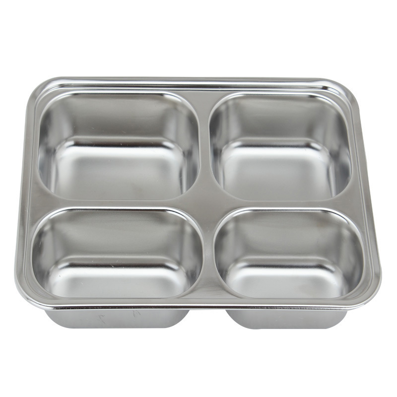 Hot Sale School Lunch Tray Stainless Steel Rectangular 4 Compartment Tray L 4 Compartment Lunch Box Bento Box With Cover