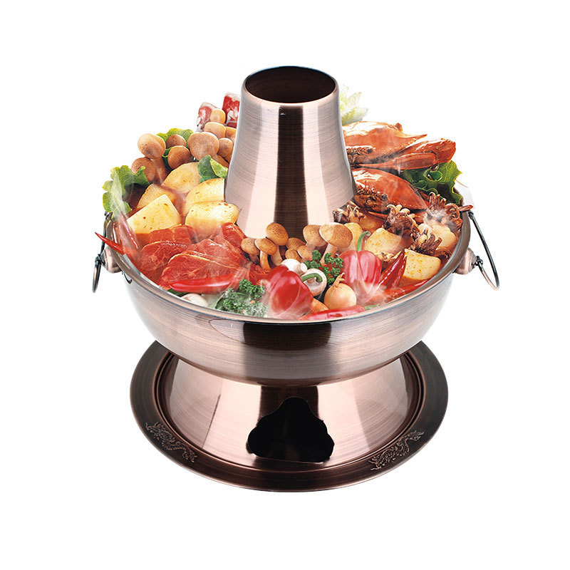 Beijing Chinese Hot Pot 28/32/34cm  Large Copper Stainless Steel Traditional Charcoal Hot Pot Cooker For Picnic Restaurant