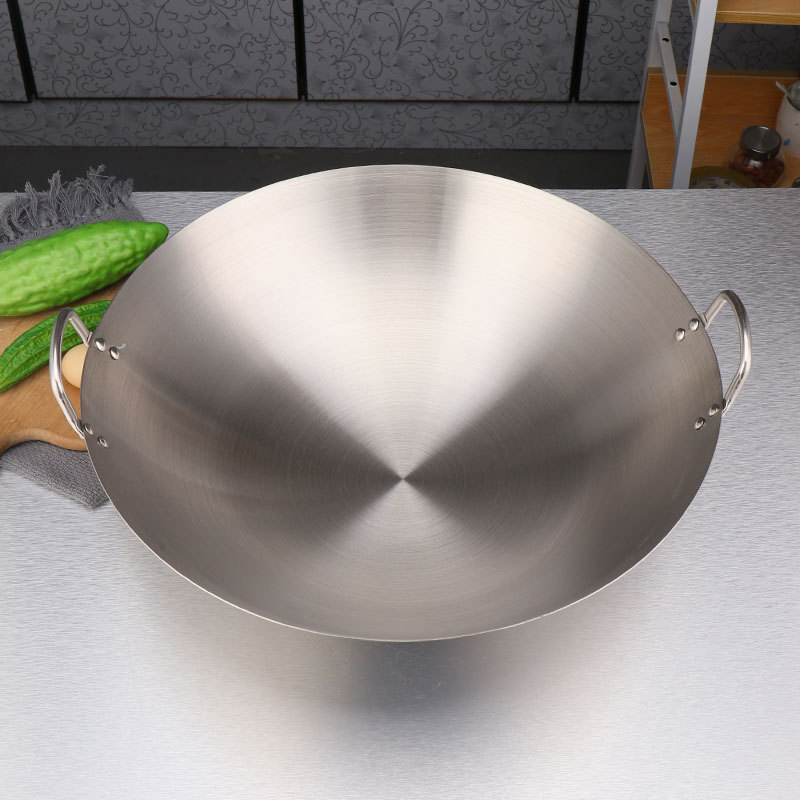 Hot Sale Wok Pan Use for Gas and Induction Cooker Stainless Steel  Wok with Two Handles Metal Wok for kitchen