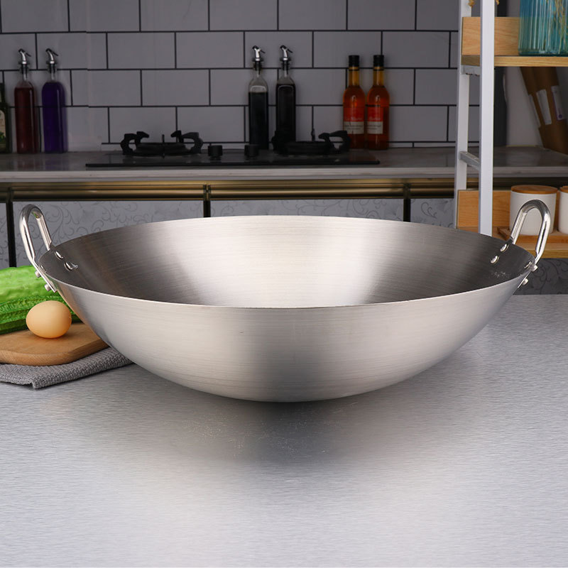 Hot Sale Wok Pan Use for Gas and Induction Cooker Stainless Steel  Wok with Two Handles Metal Wok for kitchen