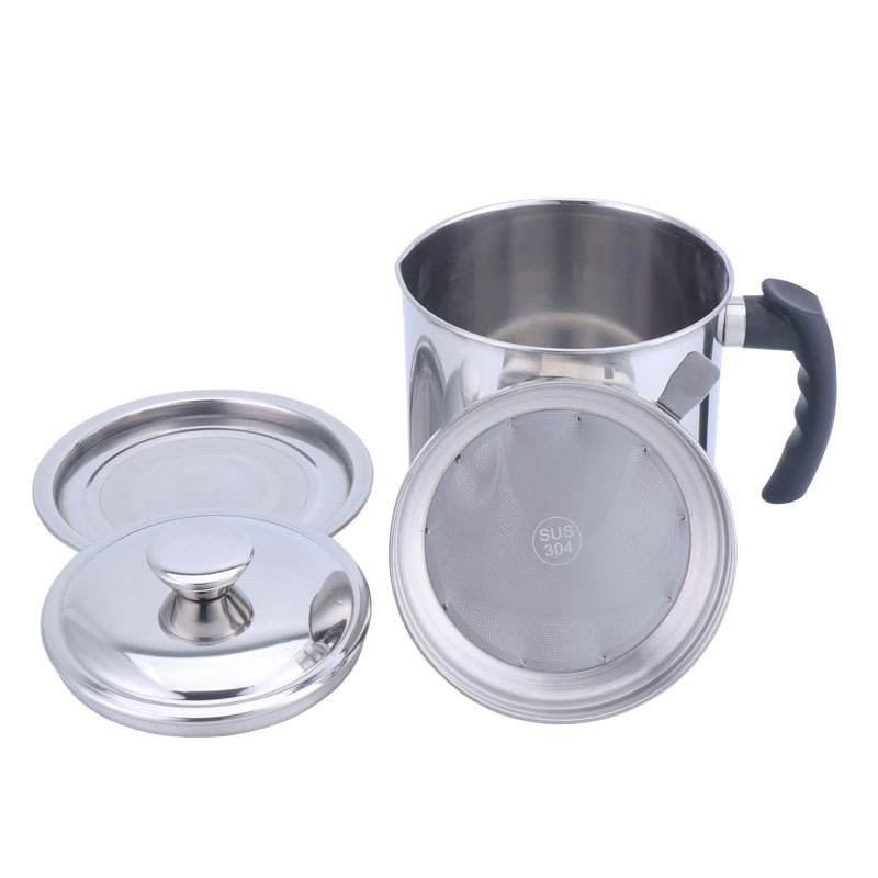 2.0L Kitchen Oil Storage Grease Keeper With Filter Kitchen Tool Stainless Steel Oil Strainer Pot with Brown Box