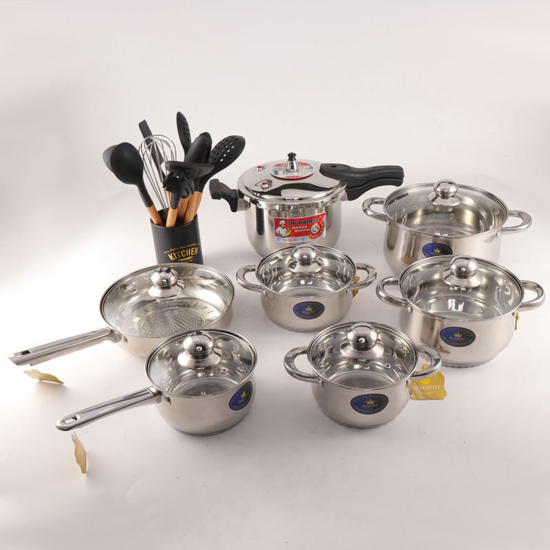 Stainless steel cooking pot kitchenware set pressure cooker 25pcs  cookware set