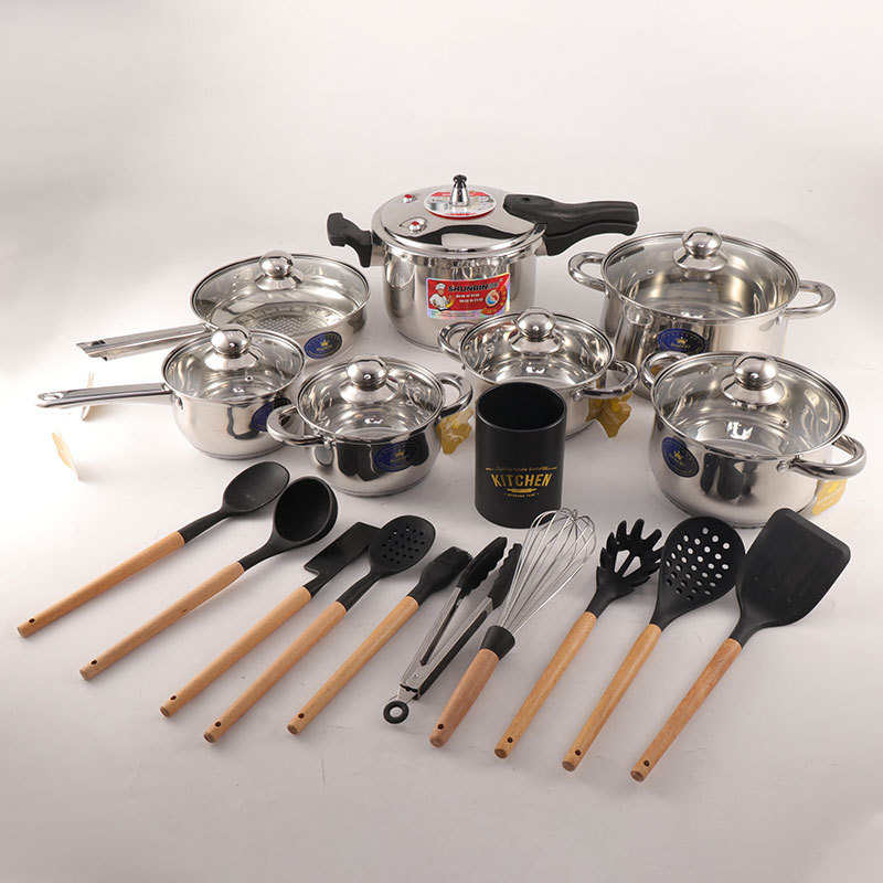 Stainless steel cooking pot kitchenware set pressure cooker 25pcs  cookware set