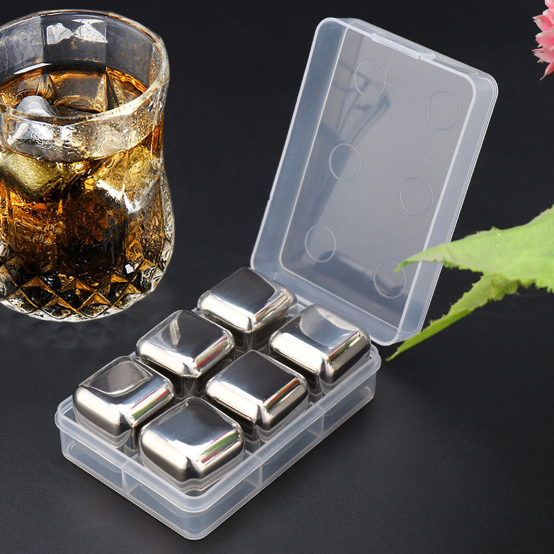 Hot Selling  Whiskey Ice Cubes Stone Whiskey Rocks Gift Set Reusable Stainless Steel Ice Cube With Tongs