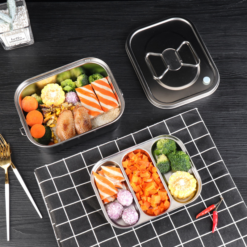 Steel food container with silicone circle lunch boxes for children stainless steel lunch box kids with two layers tiffin contain