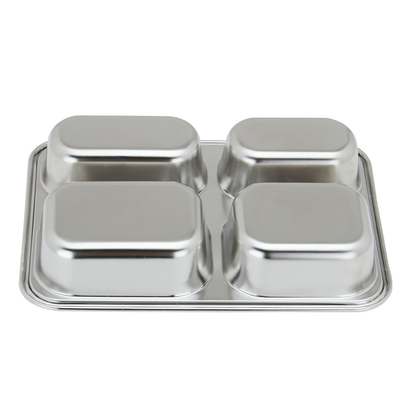 Hot Sale School Lunch Tray Stainless Steel Rectangular 4 Compartment Tray L 4 Compartment Lunch Box Bento Box With Cover