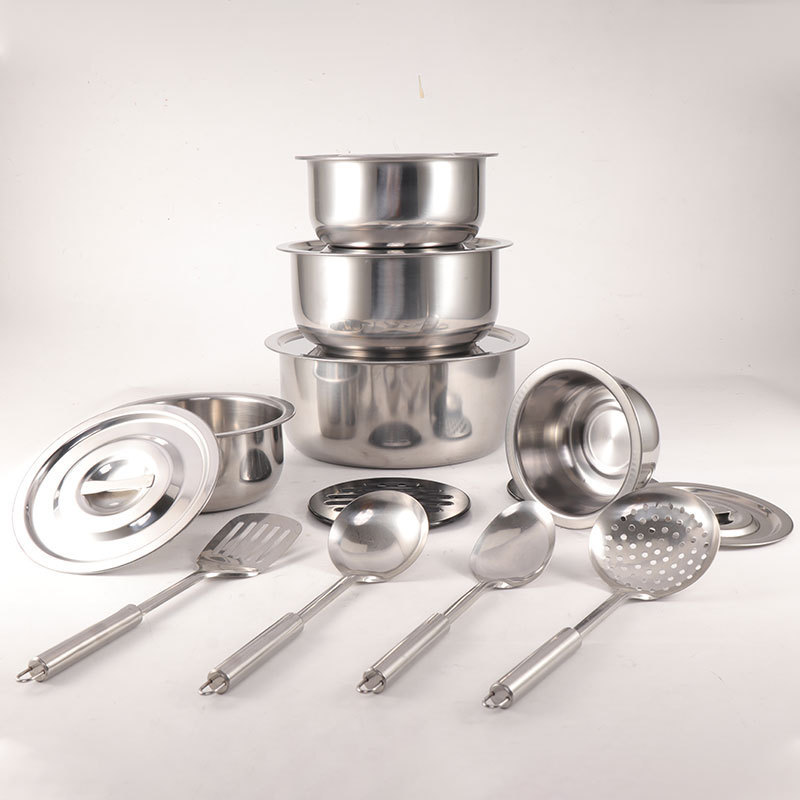 Promotional Thailand Pot Set with Kitchen Utensil Set Stainless Steel Cookware with Coaster