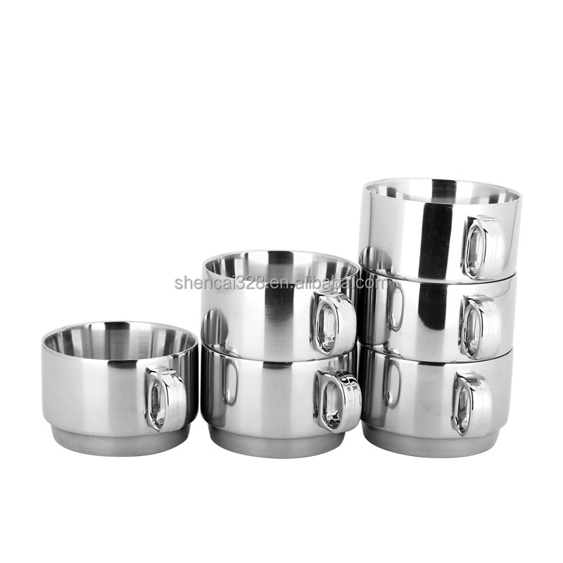 6Pcs Stackable Double Wall Insulated Coffee Tea Cup Sets Stainless Steel Coffee Mug Set of Coffee Cups