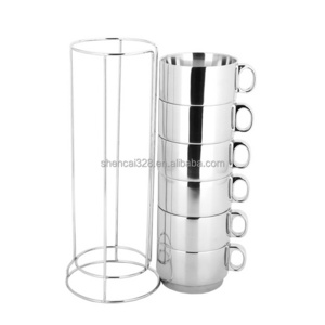 6Pcs Stackable Double Wall Insulated Coffee Tea Cup Sets Stainless Steel Coffee Mug Set of Coffee Cups