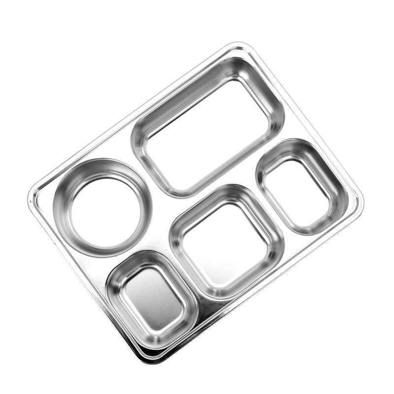 Stainless Steel Tray 5 Compartment Fast Food Tray School Rectangular Tray Dinner Plates