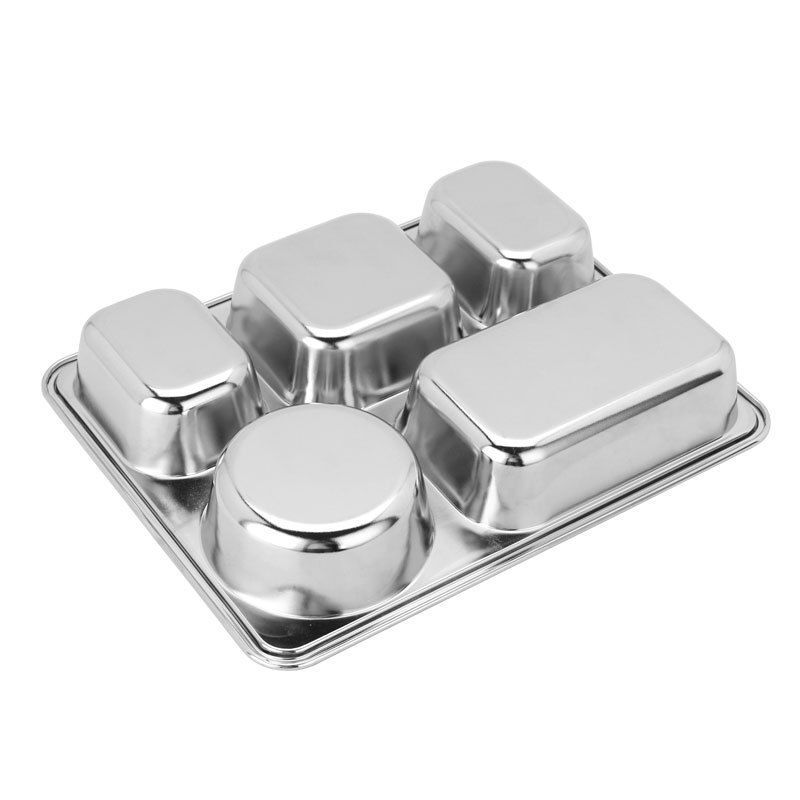 Stainless Steel Tray 5 Compartment Fast Food Tray School Rectangular Tray Dinner Plates