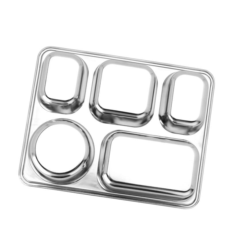 Stainless Steel Tray 5 Compartment Fast Food Tray School Rectangular Tray Dinner Plates