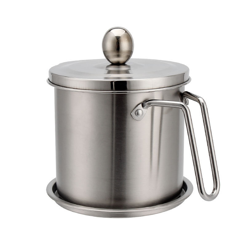 Stainless Steel Grease Keeper Oil Strainer Pot Grease Container With Lid And Base