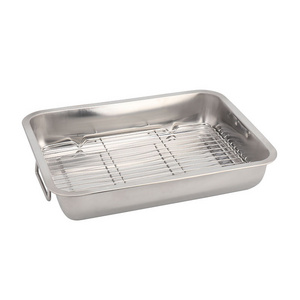 Stainless Steel Roasting Pan With Rack Rectangular Bake Pan Baking Tray Sheet With Cooling Rack