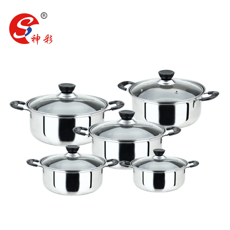 5pcs cooking pot stainless steel saucepan with glass lid set de casserole