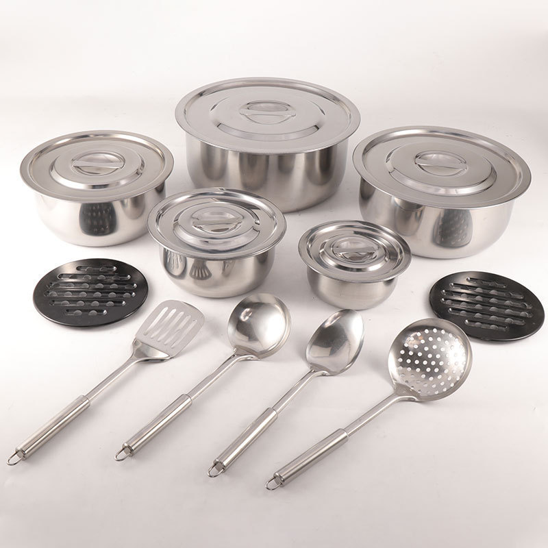 Promotional Thailand Pot Set with Kitchen Utensil Set Stainless Steel Cookware with Coaster