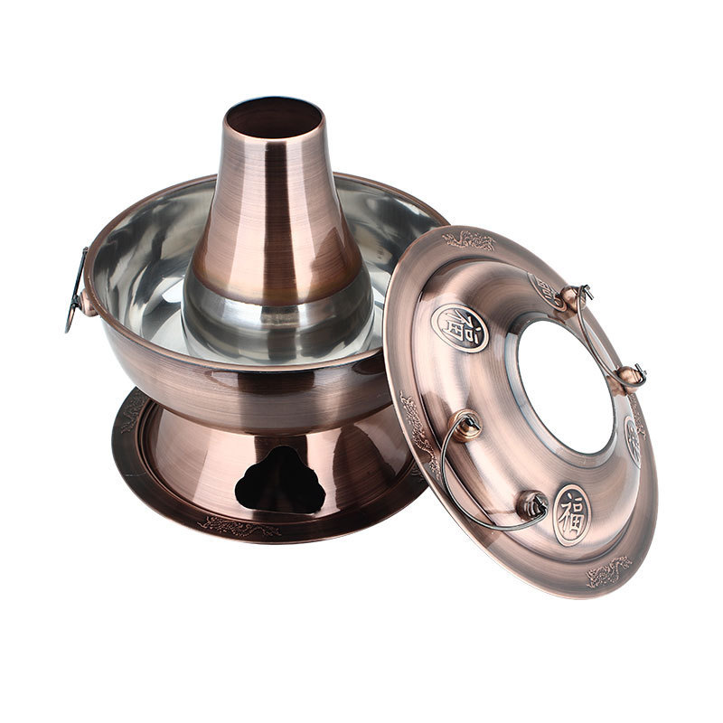 Beijing Chinese Hot Pot 28/32/34cm  Large Copper Stainless Steel Traditional Charcoal Hot Pot Cooker For Picnic Restaurant