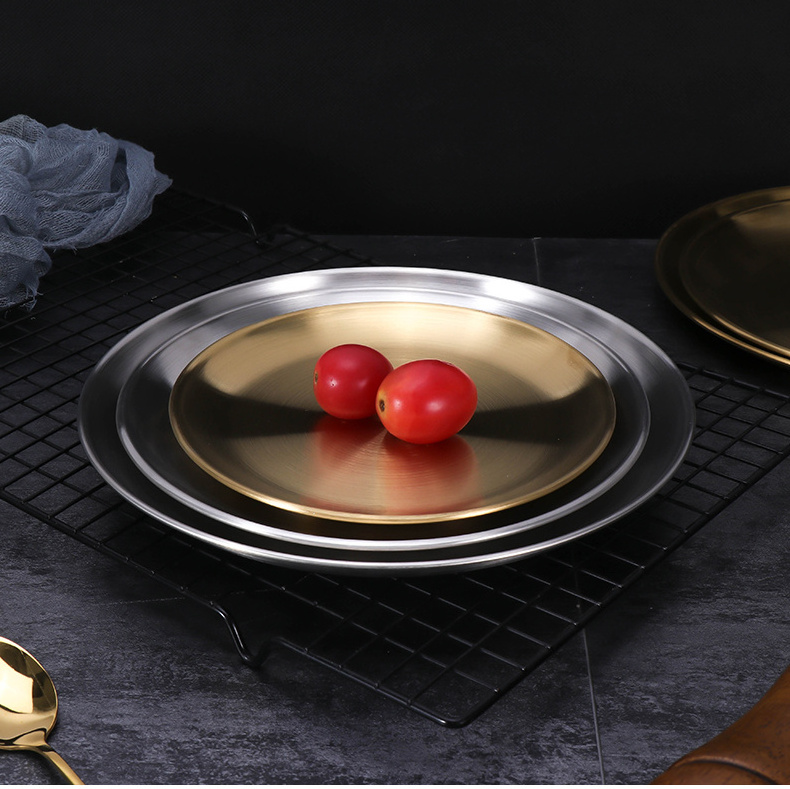 Korean Style Round Tray  For BBQ Stainless Steel Barbecue Plate Stainless Steel Food Serving Trays