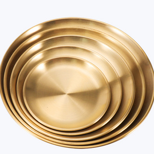 Korean Style Round Tray  For BBQ Stainless Steel Barbecue Plate Stainless Steel Food Serving Trays