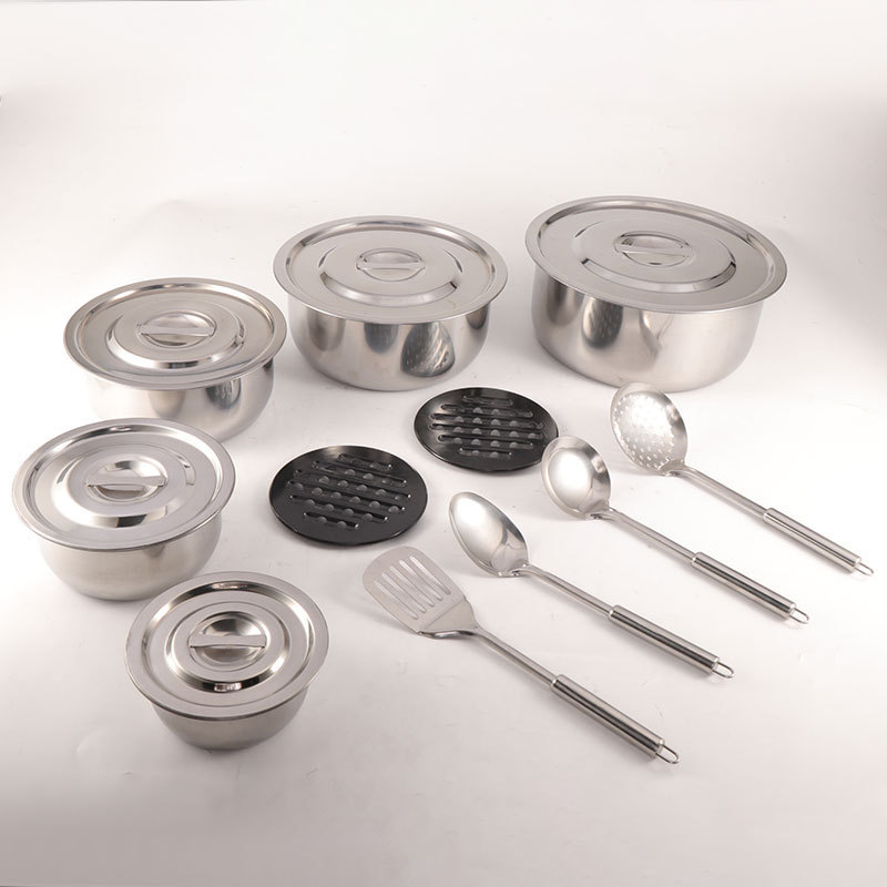 Promotional Thailand Pot Set with Kitchen Utensil Set Stainless Steel Cookware with Coaster