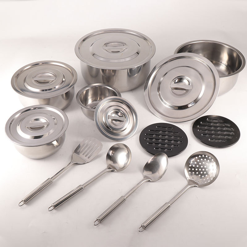 Promotional Thailand Pot Set with Kitchen Utensil Set Stainless Steel Cookware with Coaster