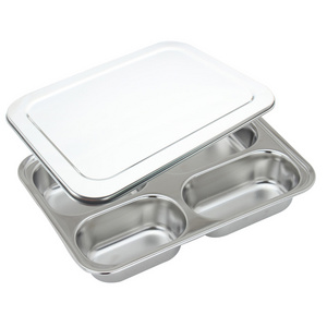 Hot Sale School Lunch Tray Stainless Steel Rectangular 4 Compartment Tray L 4 Compartment Lunch Box Bento Box With Cover