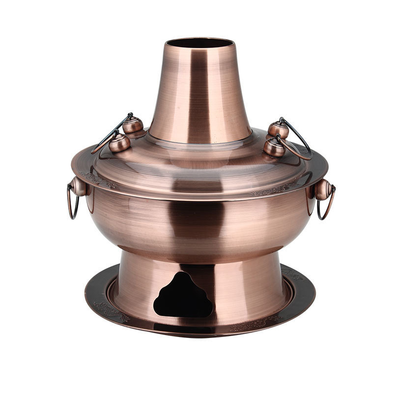 Beijing Chinese Hot Pot 28/32/34cm  Large Copper Stainless Steel Traditional Charcoal Hot Pot Cooker For Picnic Restaurant