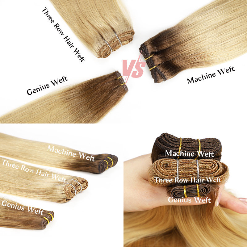 double drawn genius weft russian raw 100% remy hair virgin 50g 60g 20 22inch hand tied genius weft hair extensions human hair