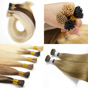 double drawn itip human hair extensions 1b russian straight i-tip 100 percent raw virgin stick i tip remy human hair extensions