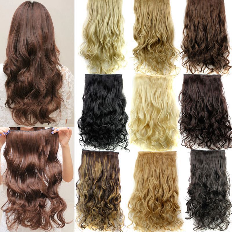 Cheap heat resistant fiber virgin hair piece synthetic one piece clip in hair extensions