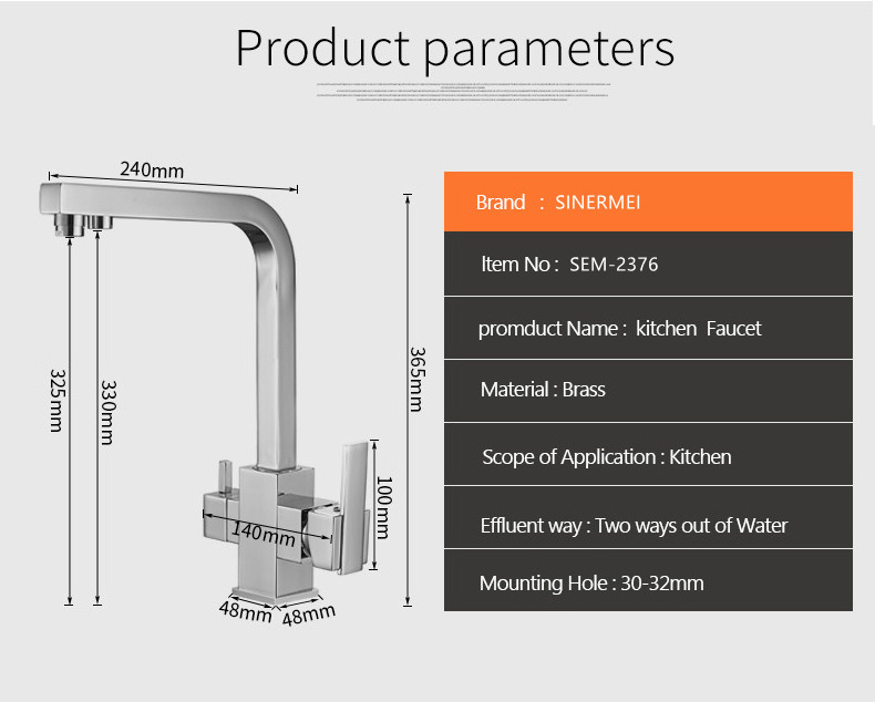 Square Kitchen Taps Kitchen Sink faucet Three Way Drinking Water Filter Tap 3 Way Kitchen Faucet