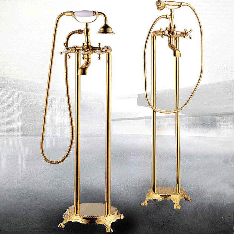 Floor Mounted Luxury Brass Bath Mixer Tap Double Lever Freestanding Bathtub Faucet Free Standing Bath Tub Faucet