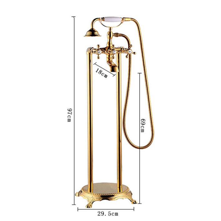 Floor Mounted Luxury Brass Bath Mixer Tap Double Lever Freestanding Bathtub Faucet Free Standing Bath Tub Faucet