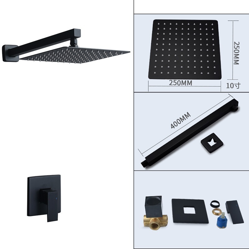 Single lever Matte Black Square Rain Shower head Concealed Wall Mounted Bathroom Shower panel set Ceiling shower faucet